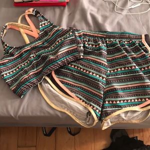 Matching sports bra and running shorts